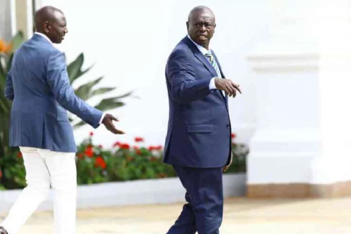President William Ruto (left) speaks to his deputy Rigathi Gachagua. Photo/Courtesy